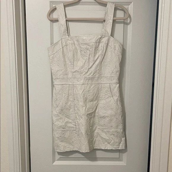 Amanda Uprichard Vegan Leather White Floral Embroidered Dress, Size Medium, EUC - Picture 7 of 11